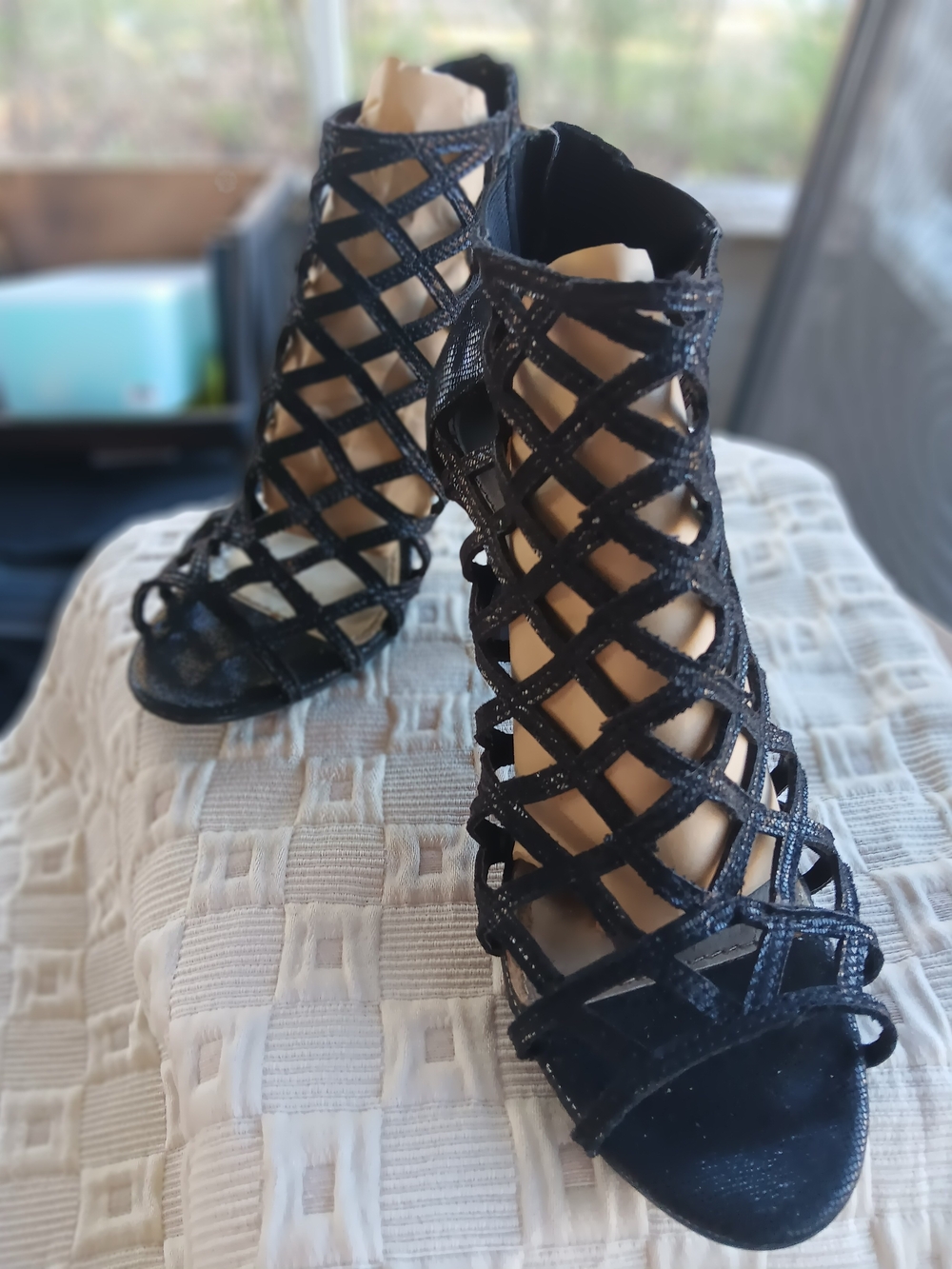 a.n.a Black Caged Open-Toe Block Heel Sandals